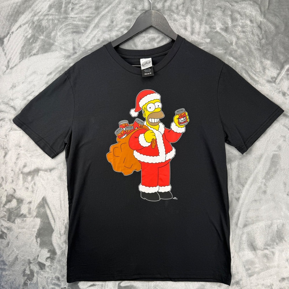 The Simpsons Homer Santa Claus Duff Beer Christmas T-Shirt Black Unisex Medium